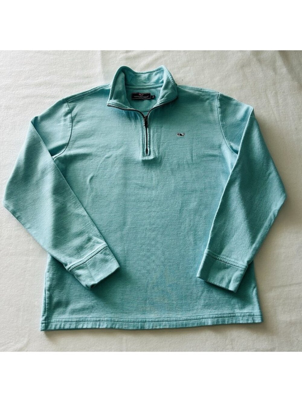Vineyard Vines Sweater Mens M Aqua Blue Quarter Pullover Whale Logo Classic